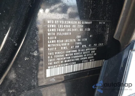 2016 Volkswagen Tiguan R-Line z USA, uszkodzony, nr VIN WVGBV7AX4GW612266